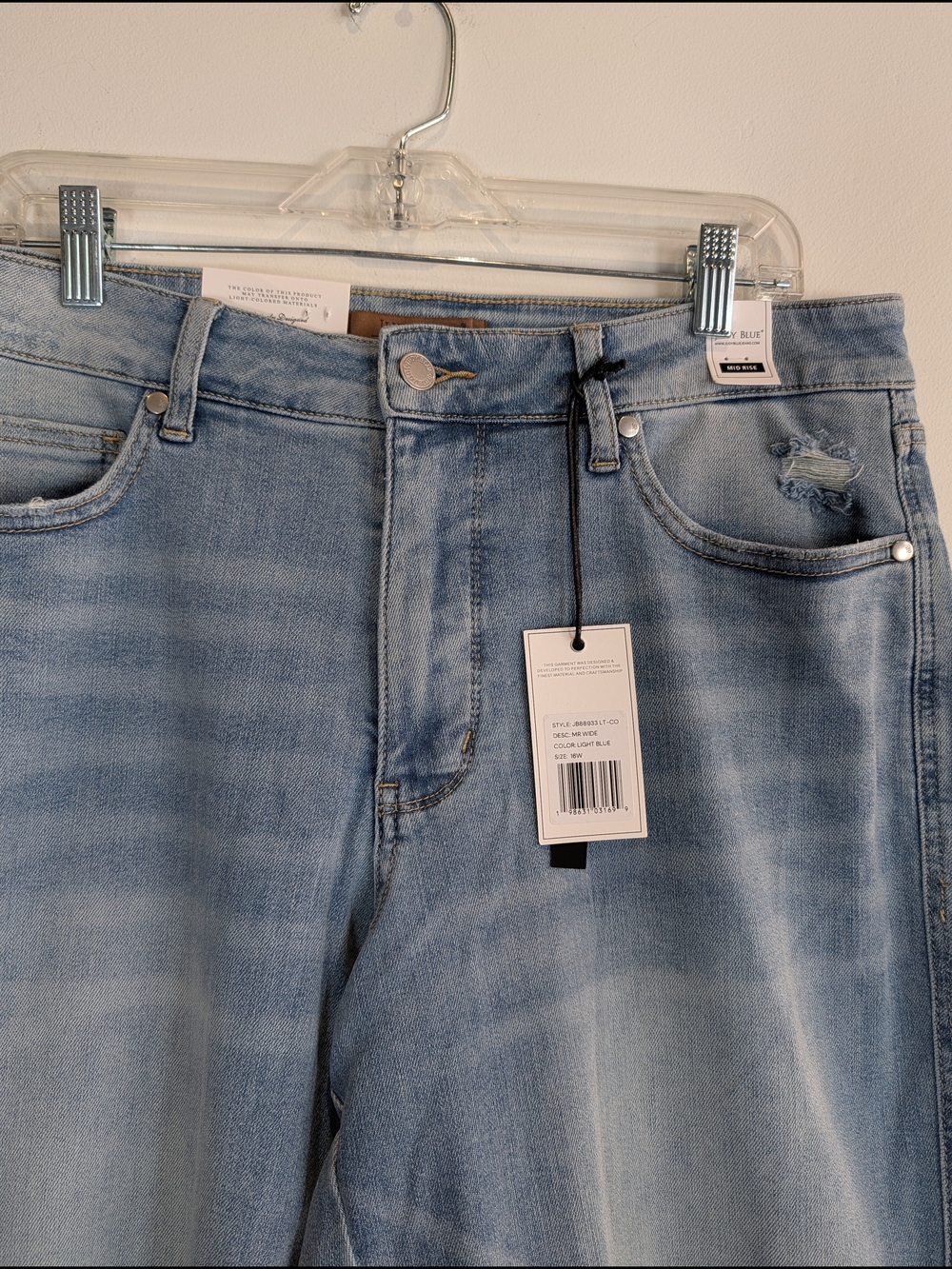 Judy Blue Light Blue Distressed Wide-Leg Jeans, Size 16W - Picture 2 of 6